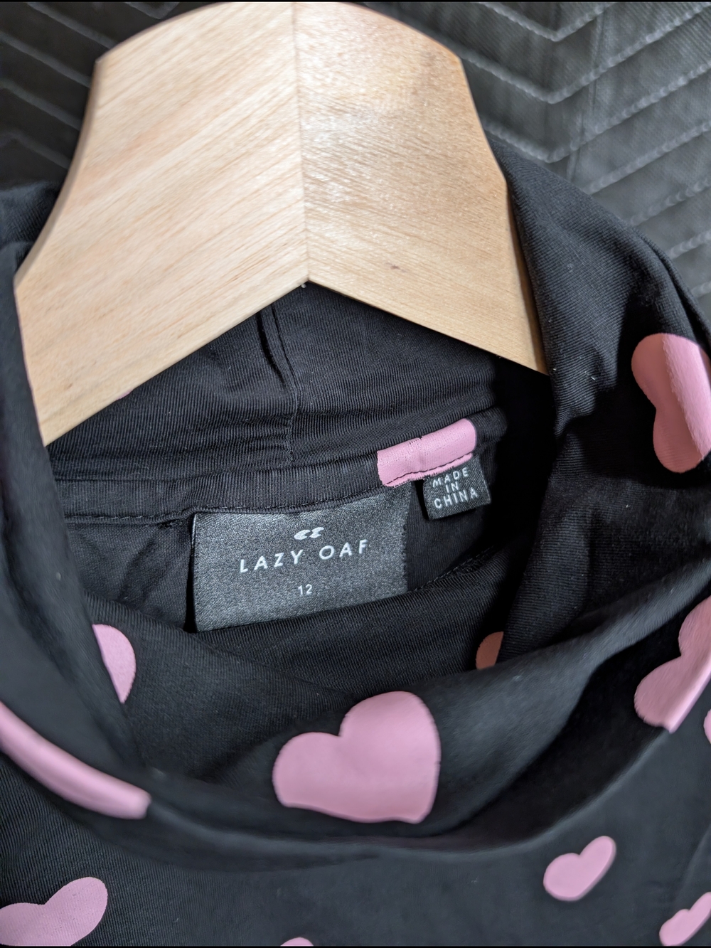 Lazy Oaf Black Turtleneck with Pink Heart Print - Picture 2 of 4
